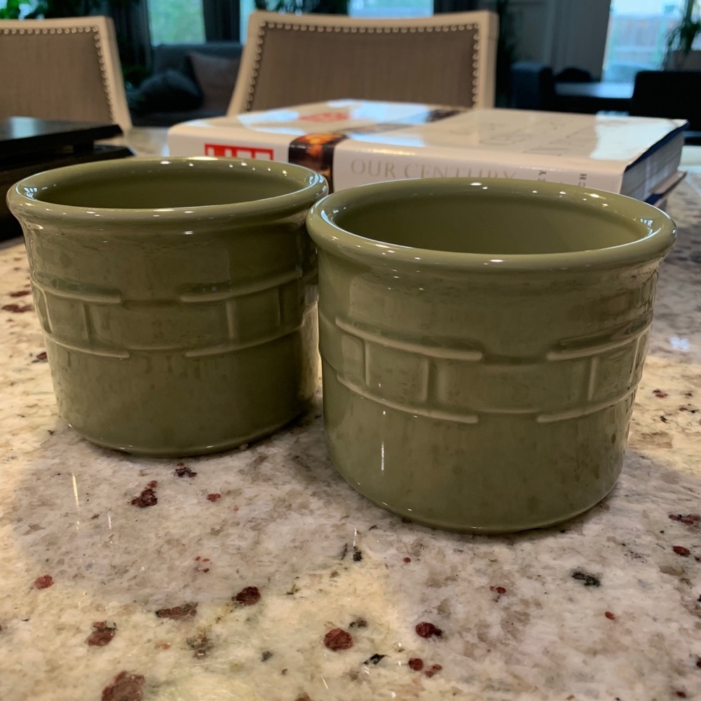 Longaberger pottery 1 pink small 3.5” crock green - Picture 2 of 5